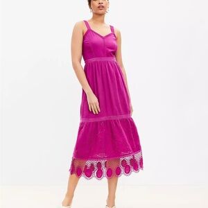Elegant Magenta Lace Trim Dress - NWT